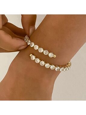 Elegant 18K Gold CZ Wrap Bracelet OS